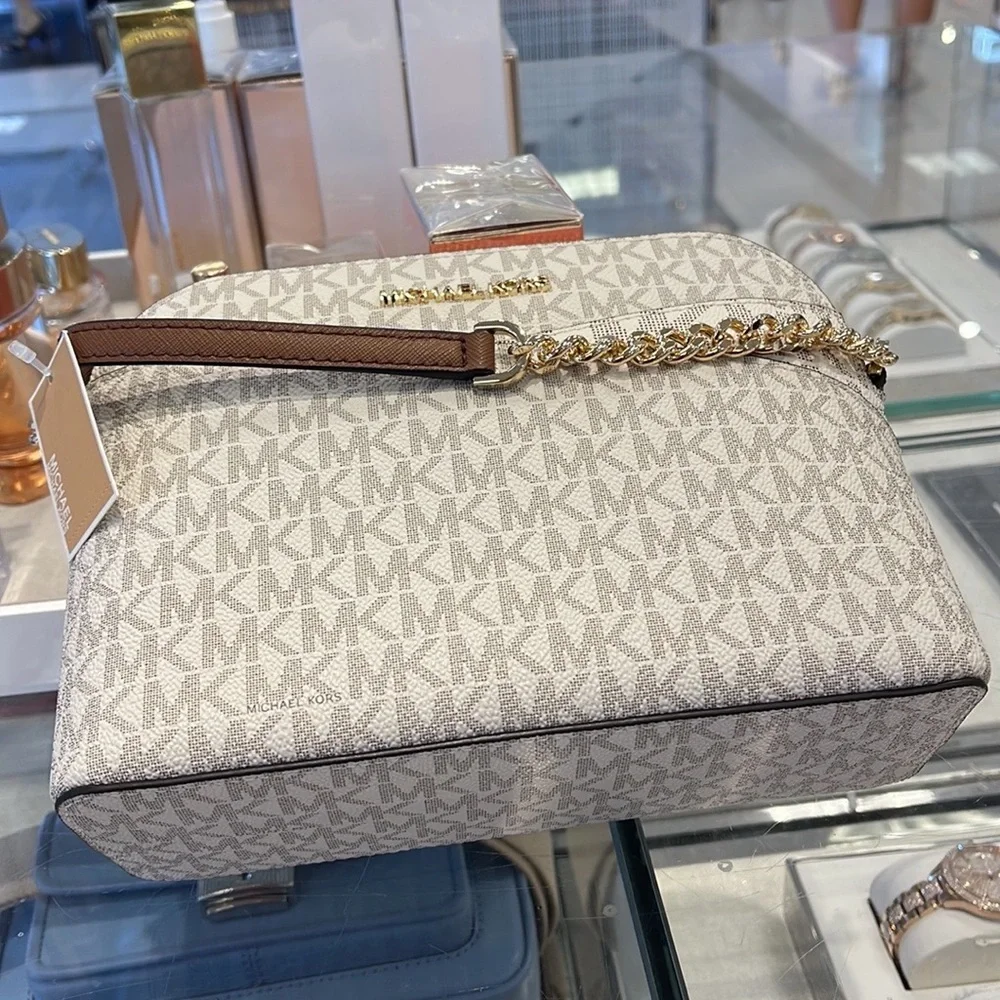 MICHAEL KORS Jet Set Medium Logo Dome Satchel Crossbody  Vanilla  NWT